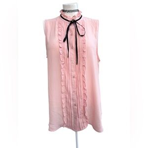Pleione Sheer Sleeveless Blouse Blush Pink With Ruffles And Tie Size XL Formal